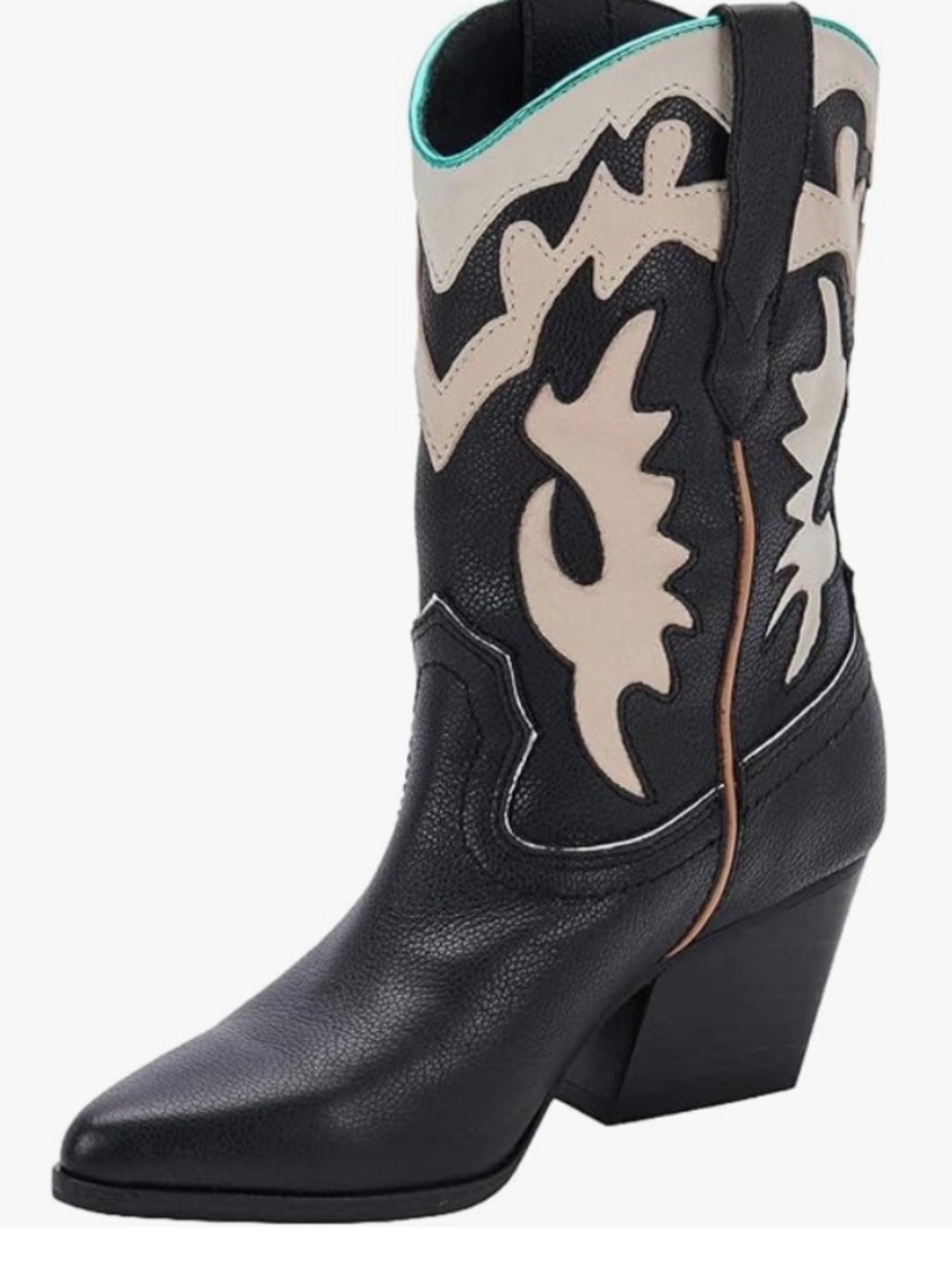 Dolce Vita Black and Cream Western-Inspired Ankle Boots with Turquoise Lining